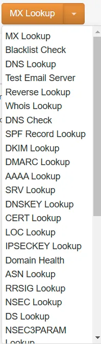 MXtoolbox Super Tool dropdown menu